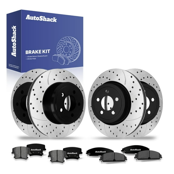 AutoShack Front Vented & Rear Vented Drilled & Slotted E-Coated Brake Rotors Premium Ceramic Pads 12-PC Brake Kit Replacement for 2006-2014 Dodge Charger 2005-2014 Chrysler 300 ShadowGuard