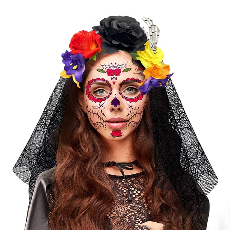 W WIDMANN MILANO – Máscara De Día De Los Muertos Con Rosas Negras Y Burdeos, Ideal Para Halloween