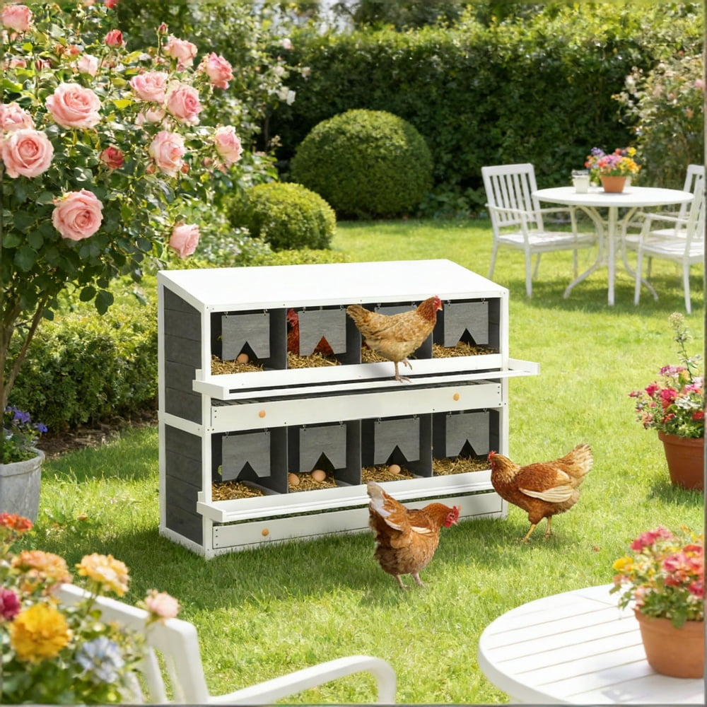 2 Tier Fir Wood Chicken Nesting Box, Automatic Egg Rolling Poultry Laying Nest With Perches V-Shaped Curtain, Elevated Dry Chicken Egg Laying House For 16-32 Hens