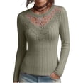 thumbnail image 4 of IMENGL Long Sleeve Shirts for Women Casual Lace Mesh Gothic Layering Ribbed Soft T-Shirt Women's Basic Tee Long Sleeve Tops,Brown, 4 of 5
