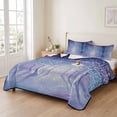 thumbnail image 2 of Quilts Queen Size Bedding Set, Purple Snowy Forest Lightweight Quilted Comforter, Winter Starry Night Sky Dreamy Soft Reversible Bedspread Coverlet with Pillow Covers for All Season, 90" x 96", 2 of 9