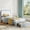 Twin with drawer powder blue + white, variant on Twin/Full Size Cat Headboard Platform Bed Frame - RGB LED Lights Wood Slats Support, Noise-Free No Box Spring Required, With or Without Drawer