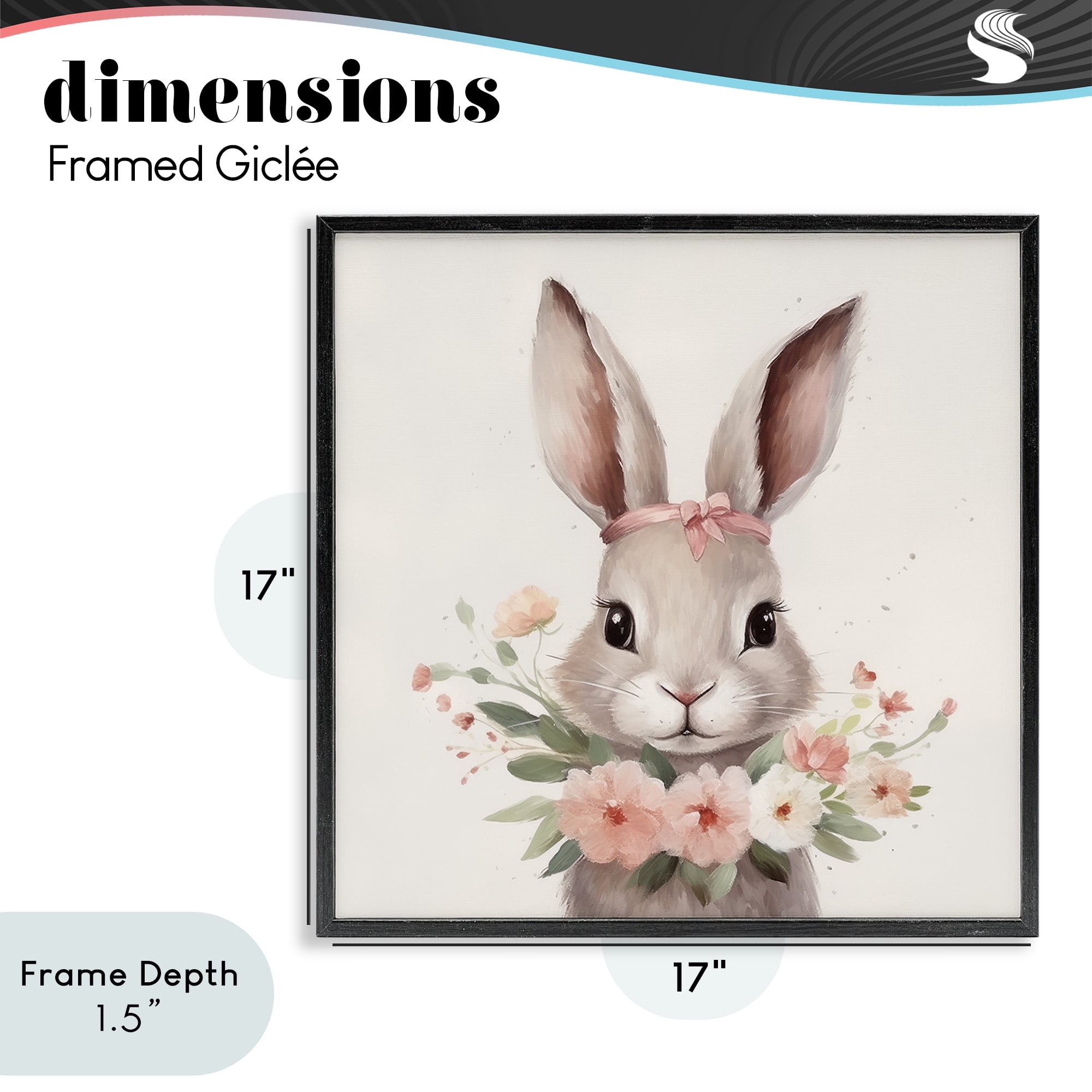 Stupell Industries Charming Bunny in Floral Wreath Black Framed Giclee Art, design by Lazar Studio