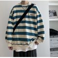 thumbnail image 4 of Sudadera unisex de gran tamaño, holgada, con cuello redondo, para hombre y mujer, moda coreana, rayas en contraste japonesas, ropa urbana preppy, 4 of 5