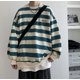 thumbnail image 4 of Sudadera unisex de gran tamaño, holgada, con cuello redondo, para hombre y mujer, moda coreana, rayas en contraste japonesas, ropa urbana preppy, 4 of 5