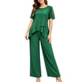 thumbnail image 2 of MLCDZ Plus Size Mother of Bride Pant Suits 2 Piece Chiffon Sets Round Neck Short Sleeves Top and Flowy Baggy Pants Ruffle Layers Wedding Guest Outfit, 2 of 7