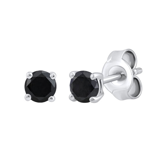 DewberryDiamonds 0.50 Ct Round Cut Black Diamond Stud Earrings for Women's Gift | 4 Prong Set Push Back Solitaire Stud | 14K White Gold Plated | Solid 925 Sterling Silver Earrings for Men's