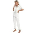 thumbnail image 5 of DAKIMOE Silk Satin Pajamas Set for Women Two-Piece Short Sleeve Shirt with Long Pajama Pant Set Soft Button Down Loungewear Nightwear Pjs Sleepwear for Women, 5 of 9