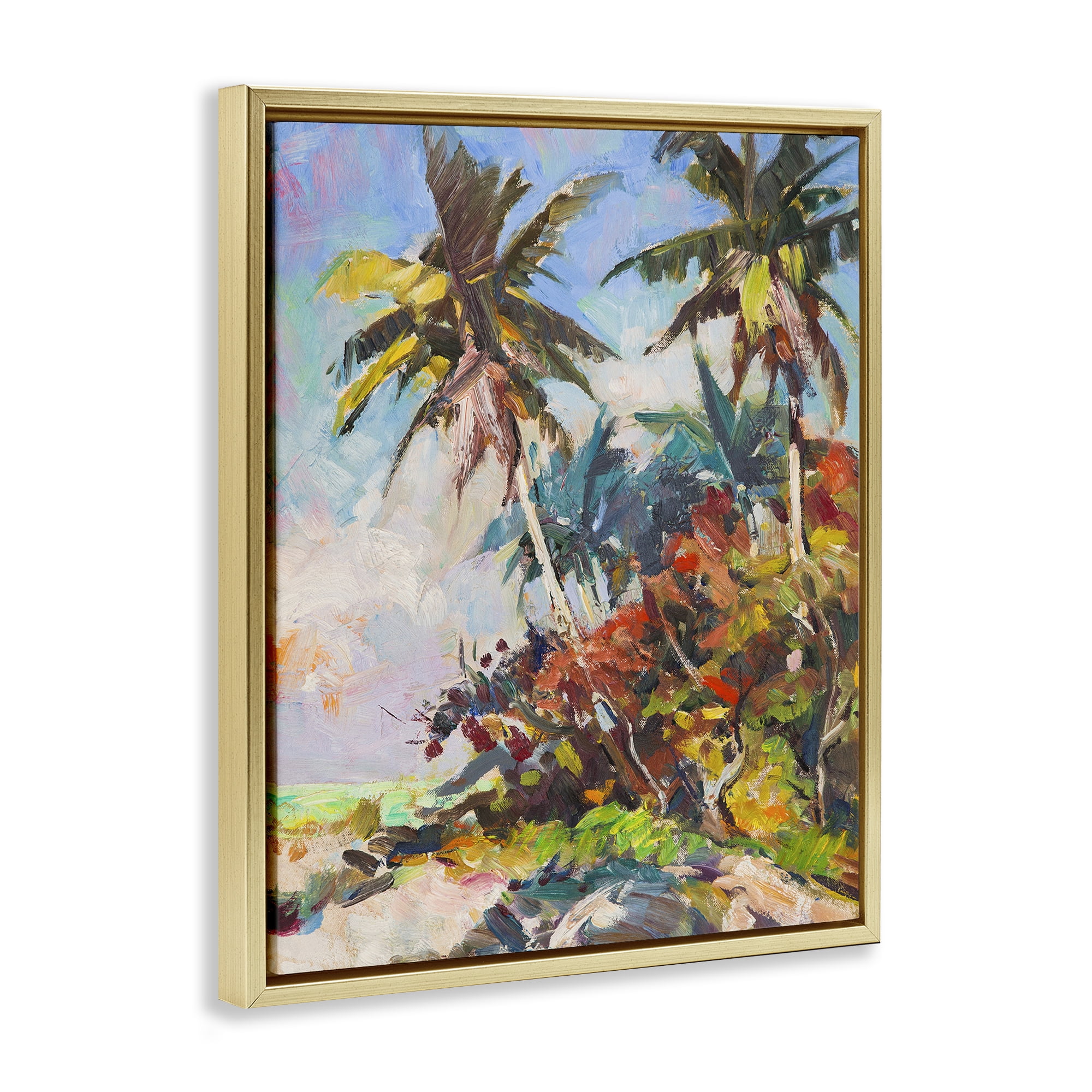 Stupell Industries Vivid Palm Nature Landscape Painting Gold Floater Framed Canvas Art Print Wall Art, 25 x 31