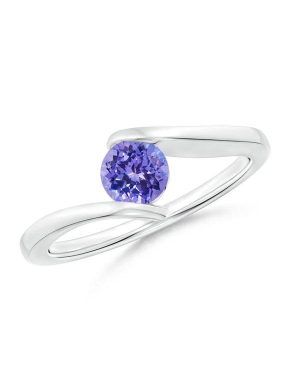 Natural Bar-Set Solitaire Round Tanzanite Bypass Ring in 925 Sterling Silver for Women (Size-5mm) | December Birthstone, Birthday, Anniversary, Jewelry Gift for Women | Natural Tanzanite Ring