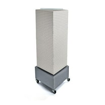 Four-Sided Pegboard Tower Floor Display on Metal Wheeled Base. Spinner Rack Stand. Panel Size: 14"W x 40"H