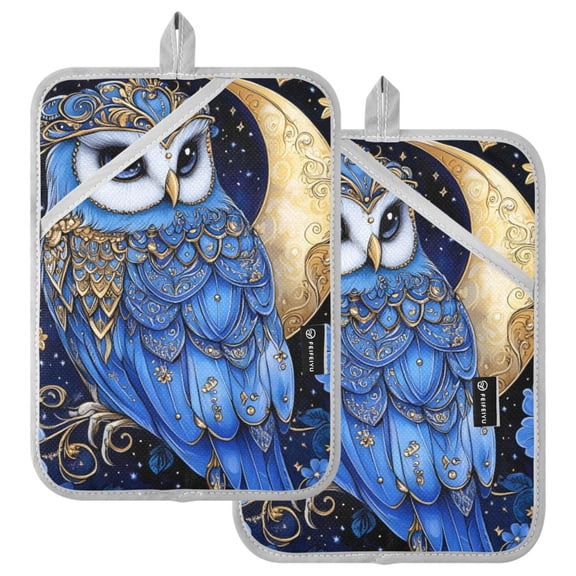 Ryvnso Owl Bloom Flower Pattern Oven Mitts Heat Resistant Pot Holders Set of 2 Hot Pads
