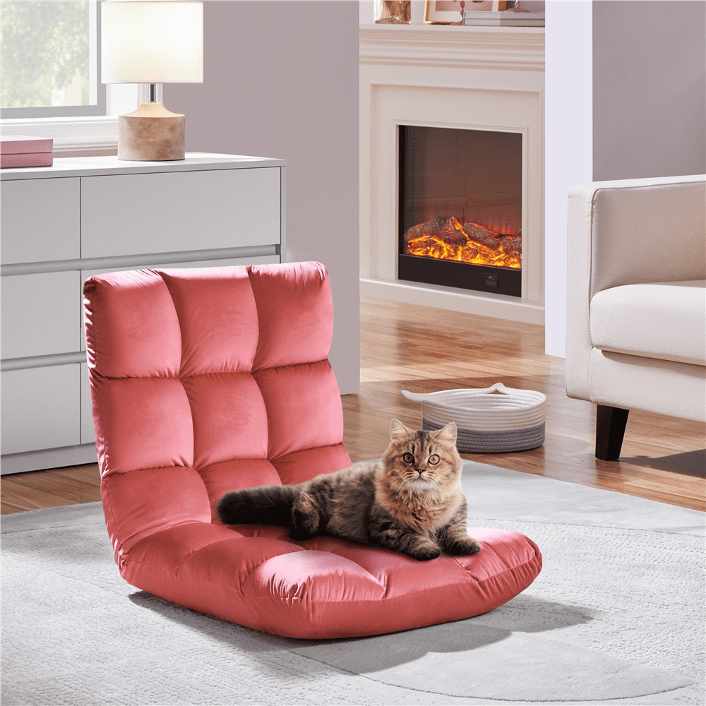 Alden Design Floor Folding Gaming Sofa Chair with 14 Adjustable Positions, Pink