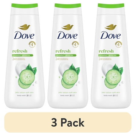 (3 pack) Dove Body Wash for Women Moisturizing Refresh Cucumber & Green Tea Cleanser All Skin 20 oz