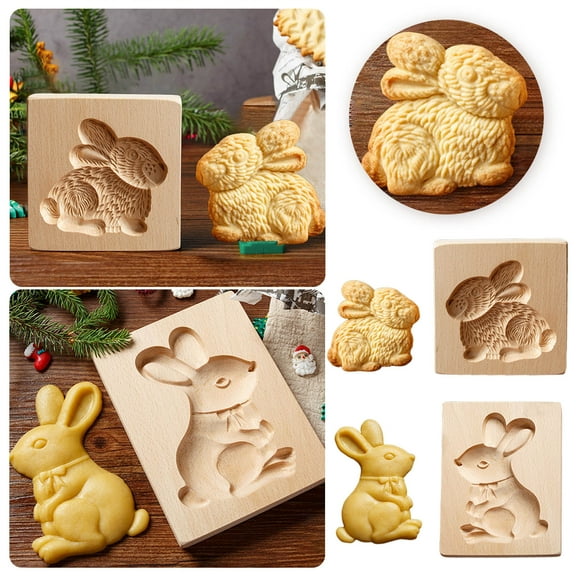 2PC Carved Wooden Cookie Mold, Kitchen Cookie Cutter Gingerbread Cookie Stamp Biscuit Press Stamp Molds, Cookie Cutter for Cookie Stamp Summer Spring Decor Christmas Gifts Brown1,Brown2