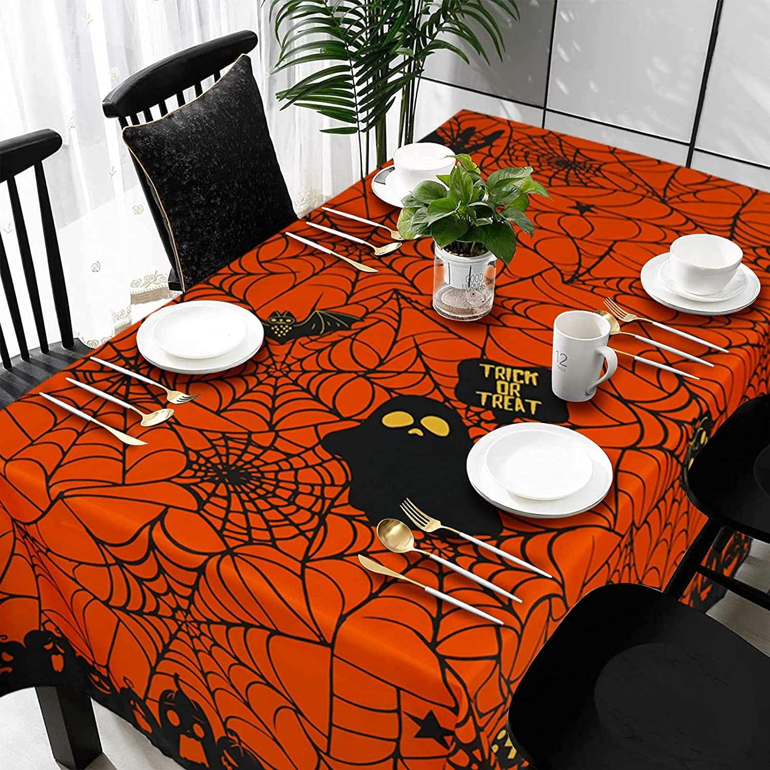 Halloween Tablecloth 60*60 inch Pumpkin Halloween Table Cover Spider