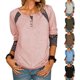 thumbnail image 5 of Moda mujer camisa a rayas cuello redondo manga larga abotonado blusa casual túnica tops Abanopi Café/Extragrande, 5 of 5