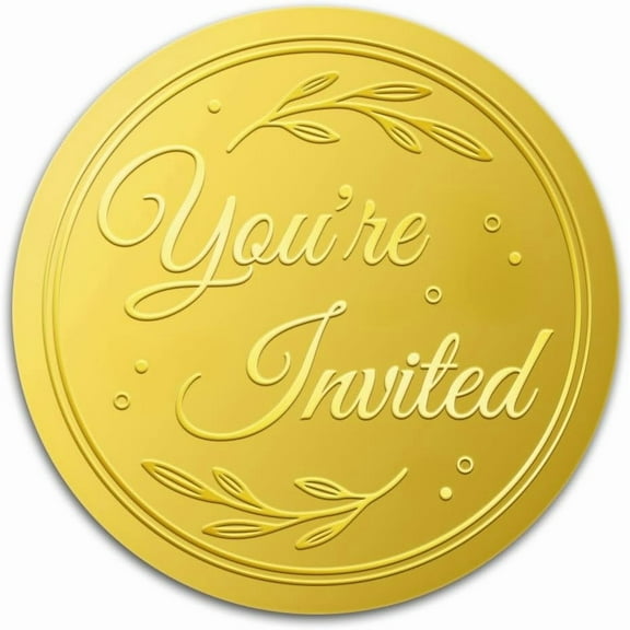 100Pcs You're Invited Gold Foil Stickers 2 Inch Wedding Invitations Embossed Envelopes Seals Round Self Adhesive Certificate Seal Labels