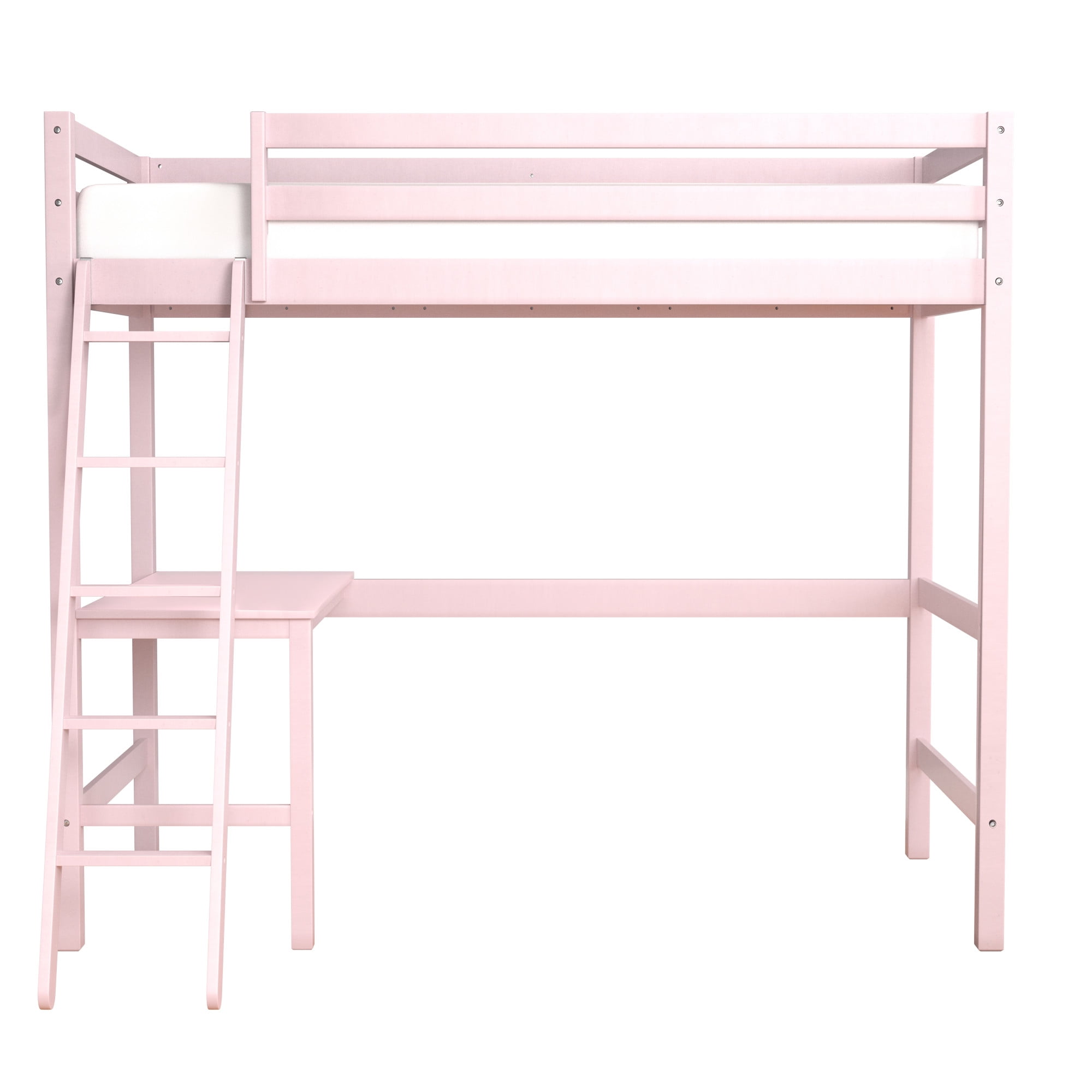Hillsdale Caspian Wood Study Twin Loft Bed with Desk, Pink