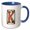 Blue/White, variant on 3drose, Alluring Letter K. Grunge Metal Monogram, Industrial Style Art Gift, 11oz Two-tone Blue Mug