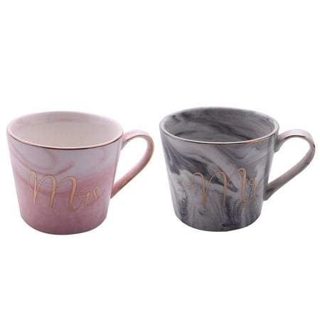 

Mr. And Mrs. Marble Colored Ceramic Mugs Set Of 2 Grey And Pink