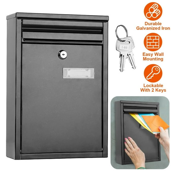 Galvanized iron wall-mounted safe mailbox, lockable design with 2 keys, outdoor home office universal delivery box