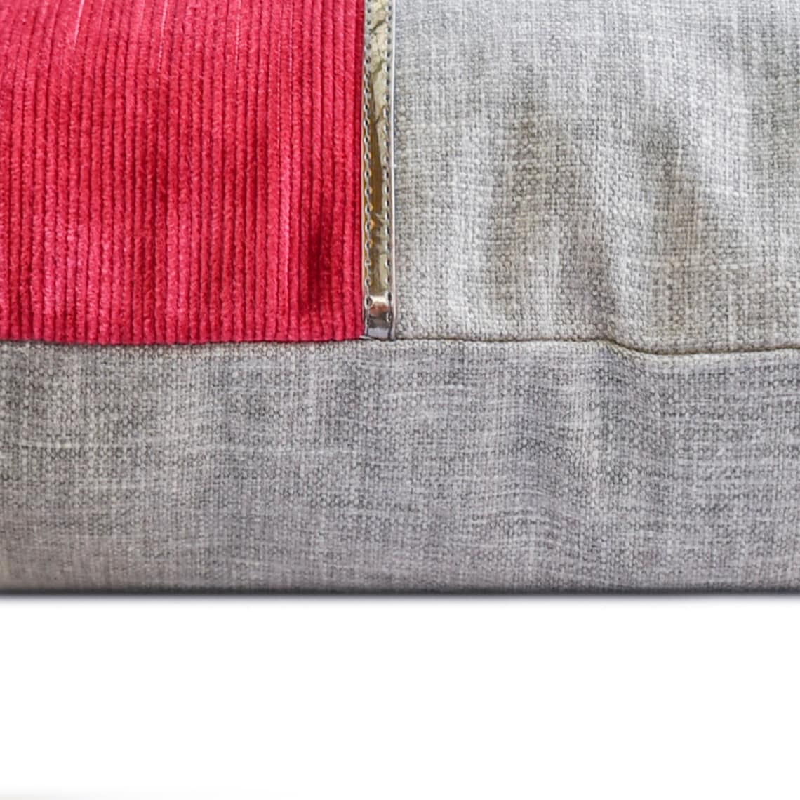 The HomeCentric Decorative Pillow Covers Red Pack of 2, 20"x20" (50x50 cm) Linen Patchwork & Corduroy Cushion Covers For Sofa, Patchwork Modern Style - Winterberry Red