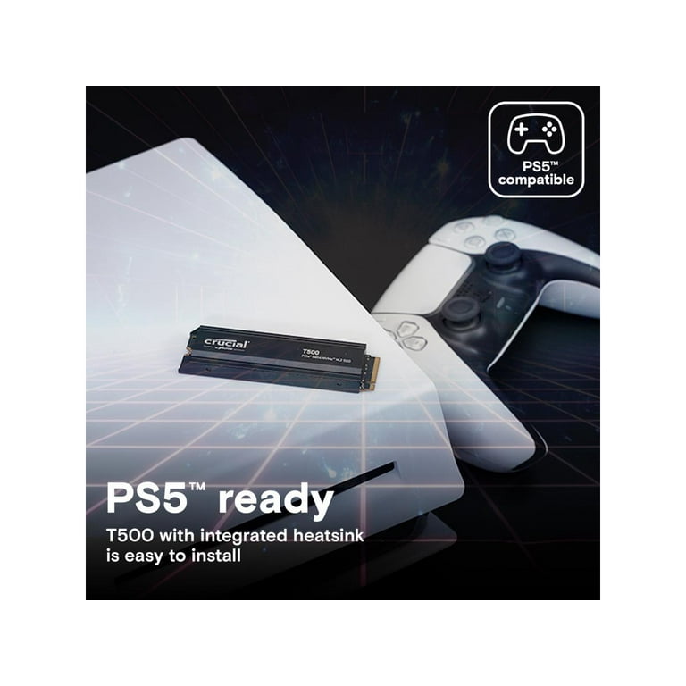 Crucial T500 2TB Gen4 NVMe M.2 Internal Gaming SSD with Heatsink, Up to 7400MB/s, PlayStation 5 Compatible + 1mo Adobe CC All Apps- CT2000T500SSD5 Crucial T500 2TB Gen4 NVMe M.2 Internal Gaming SSD with Heatsink, Up to 7400MB/s, PlayStation 5 Compatible + 1mo Adobe CC All Apps- CT2000T500SSD5