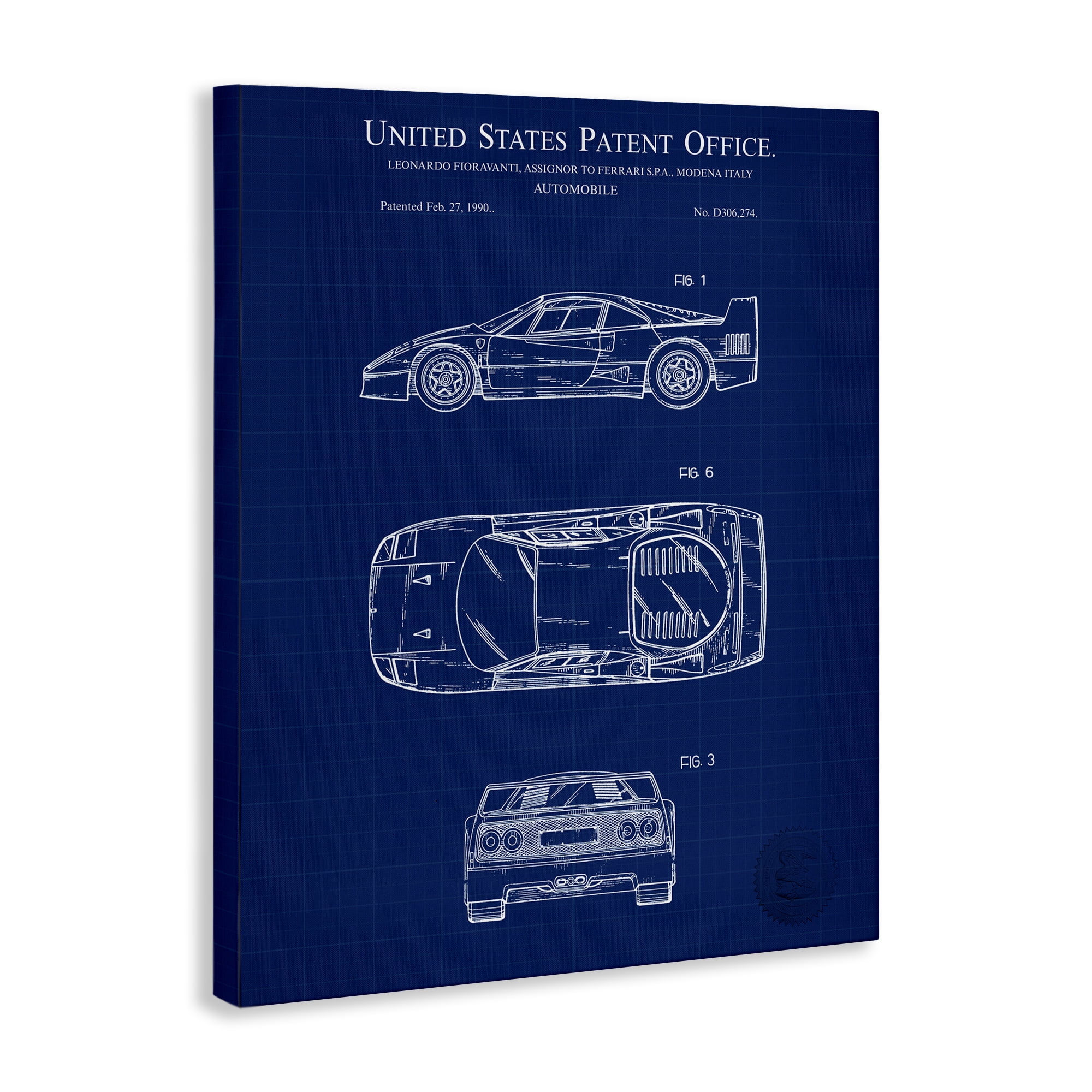 Stupell Industries Automobile Car Blueprint Transportation Painting Gallery Wrapped Canvas Art Print Wall Art, 16 x 20