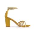 thumbnail image 3 of BLISSFUL STEP Women's Rhinestone Ankle Strap Chunky Heel Sandals Yellow (Size 11), 3 of 6