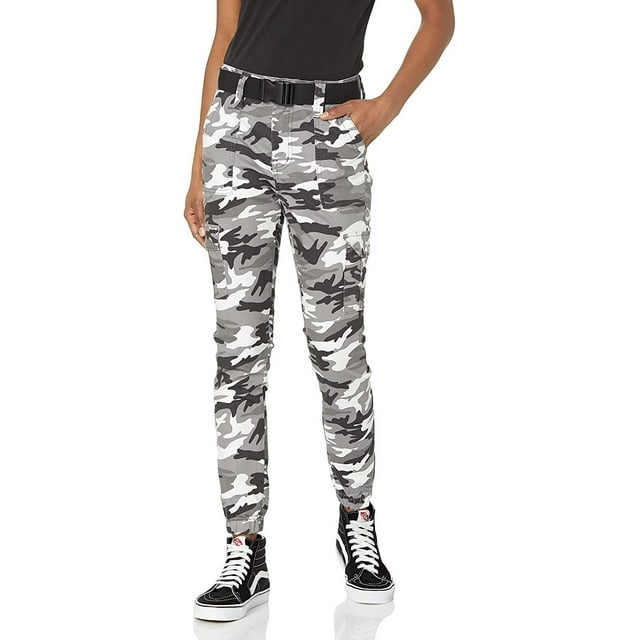 V.I.P. JEANS Cargo Pants for Women Juniors Sizes Solids, Ice Camo, 20