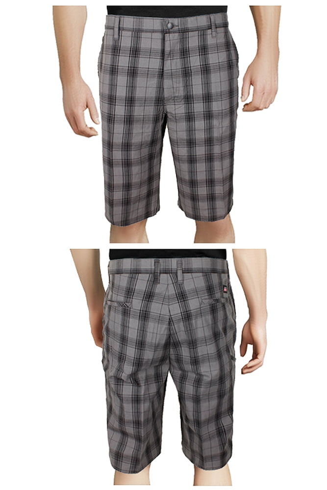 Flat Front Flex Plaid Shorts Grey 