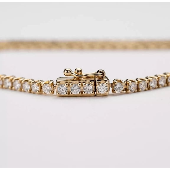 3MM 8Ct Round Cut Lab-Created Diamond Women's Tennis Bracelet 14k Yellow Gold Plated 7" 925 Silver