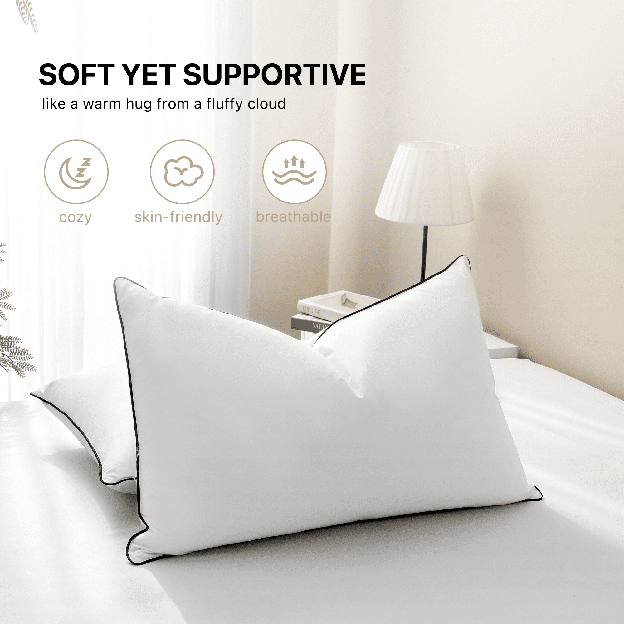 Howsheep Feather Down Pillows Set of 2, Medium Firm Hotel Bed Pillow 2 Pack, Queen Size, 20 x 30 in.