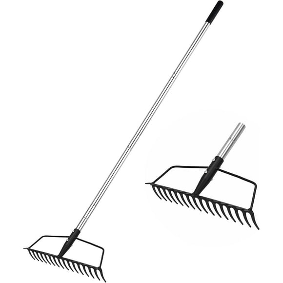czcpp-Garden Rake, Carbon Steel Sturdy and Heavy Duty Carbon Rake, Bow Rake with Adjustable Stainless Steel Handle, Long Hand for Loosening Soil Leveling Mulch Gathering Leaf