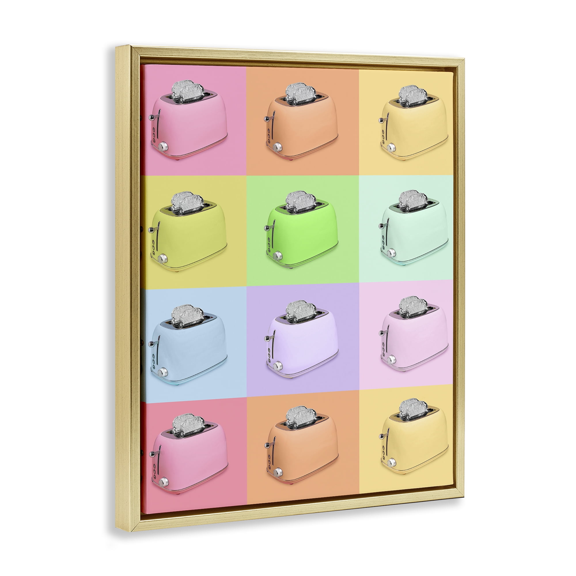 Stupell Industries Disco Toaster Oven Collage Gold Framed Floater Canvas Wall Art, design by LISH Creative