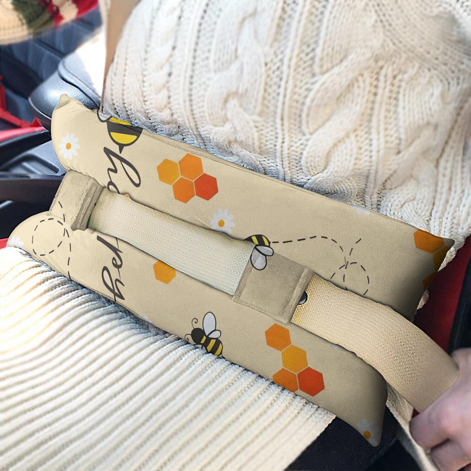 Cartoon Bee Seatbelt Pillow for Post-Surgery Comfort - Mastectomy Breast Cancer Heart Surgery Recovery Cushion with Honeycomb Design - Soft Floral Car Travel Pillow for Women