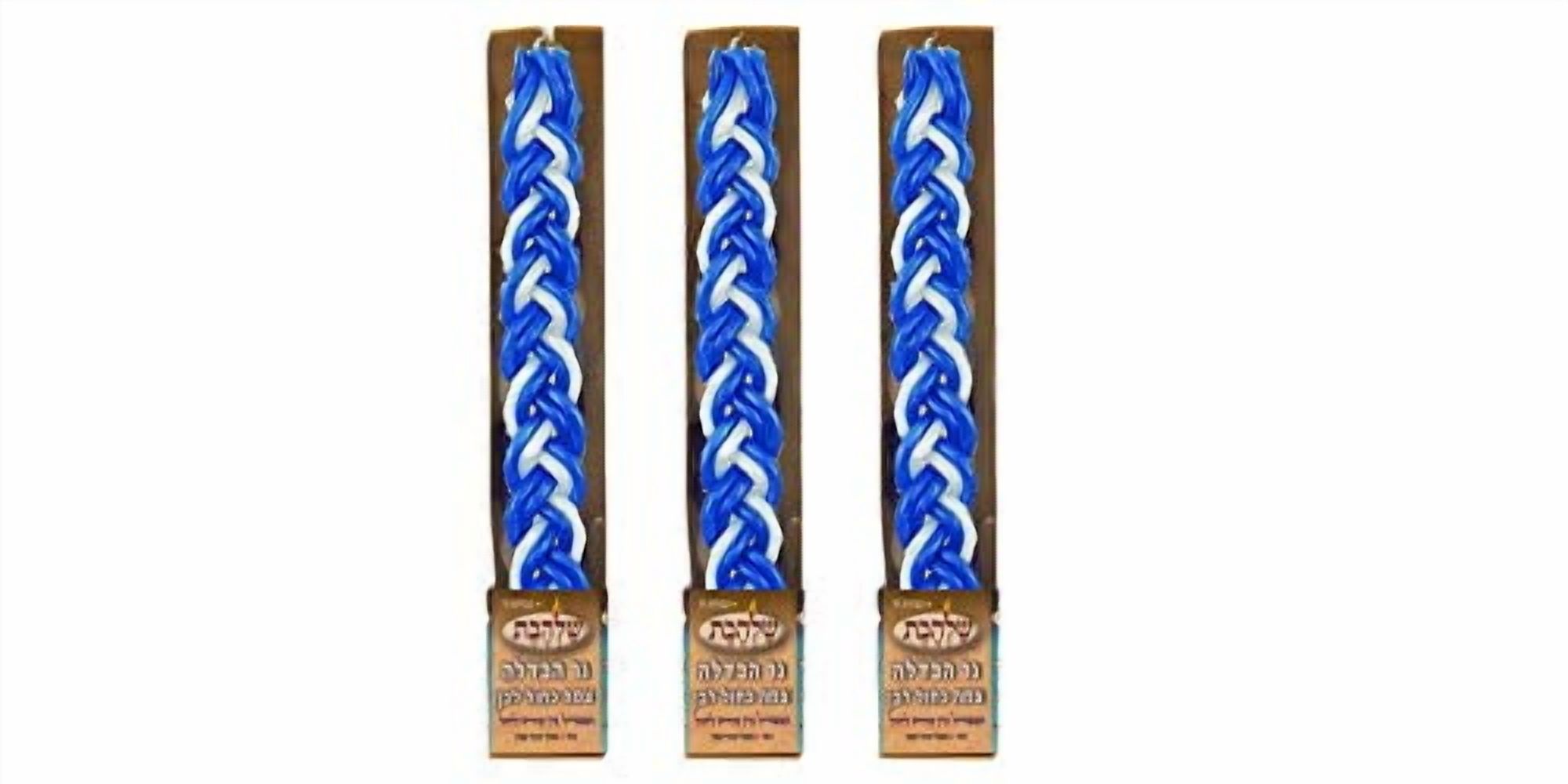 Set of 3 Blue and White Braided Havdalah Wax Candle