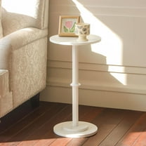 Drink Table, Small Side Table for Small Spaces, Modern Round End Table with Fluted Wood Leg, White