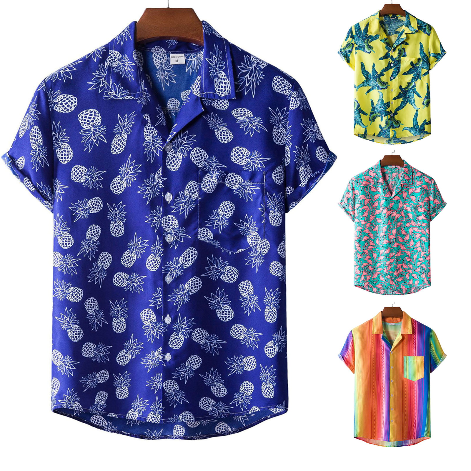 Hawaiian Shirt Men Short Sleeve Printed Turn-Down Collar T-Shirt Tops 