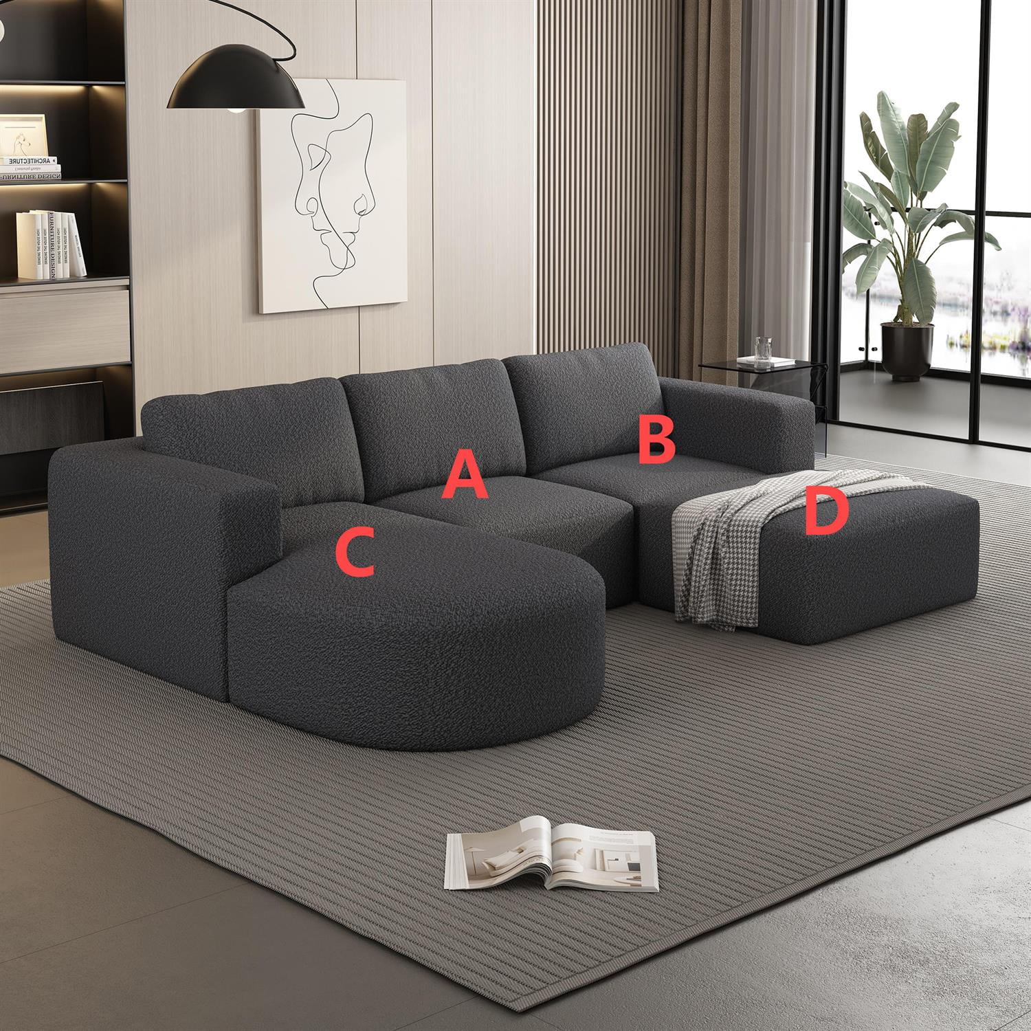 Demi Bonn 104" x 70" Modular Sectional Sofa Sleeper with Chaise and Ottoman, Convertible U-Shaped Couch Set for Relaxation & Guests, Gray