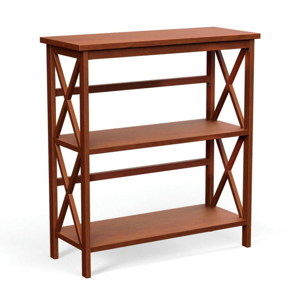 Demi Bonn 3-Tier Wooden Bookshelf, Multi-Functional X-Design Etagere Storage Bookcase, Brown