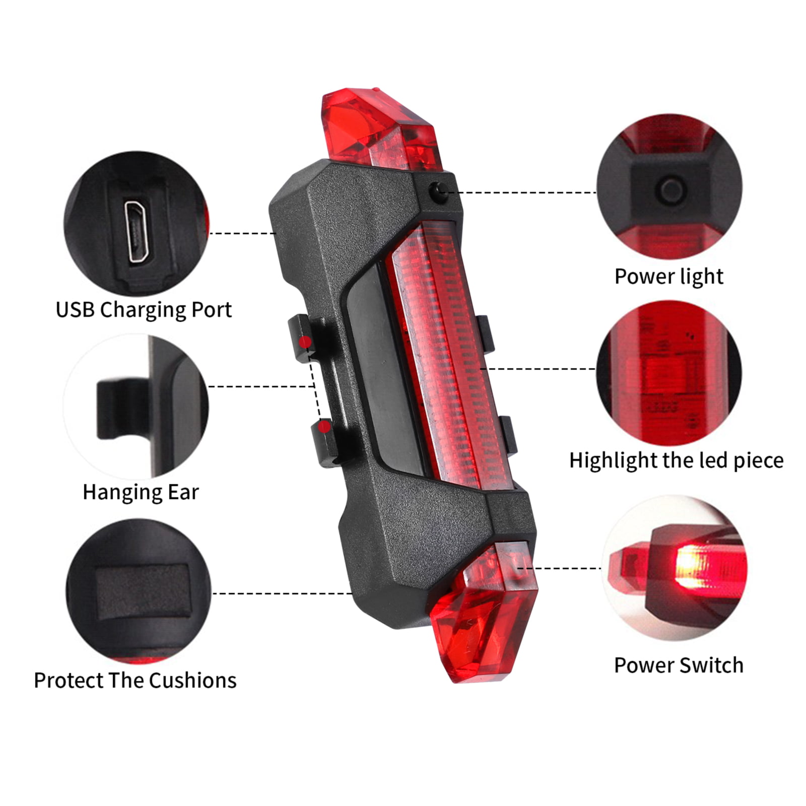 Usb Rechargeable Bike Bicycle Tail Light Safety Cycling 5 Led Warning Rear Lamp 