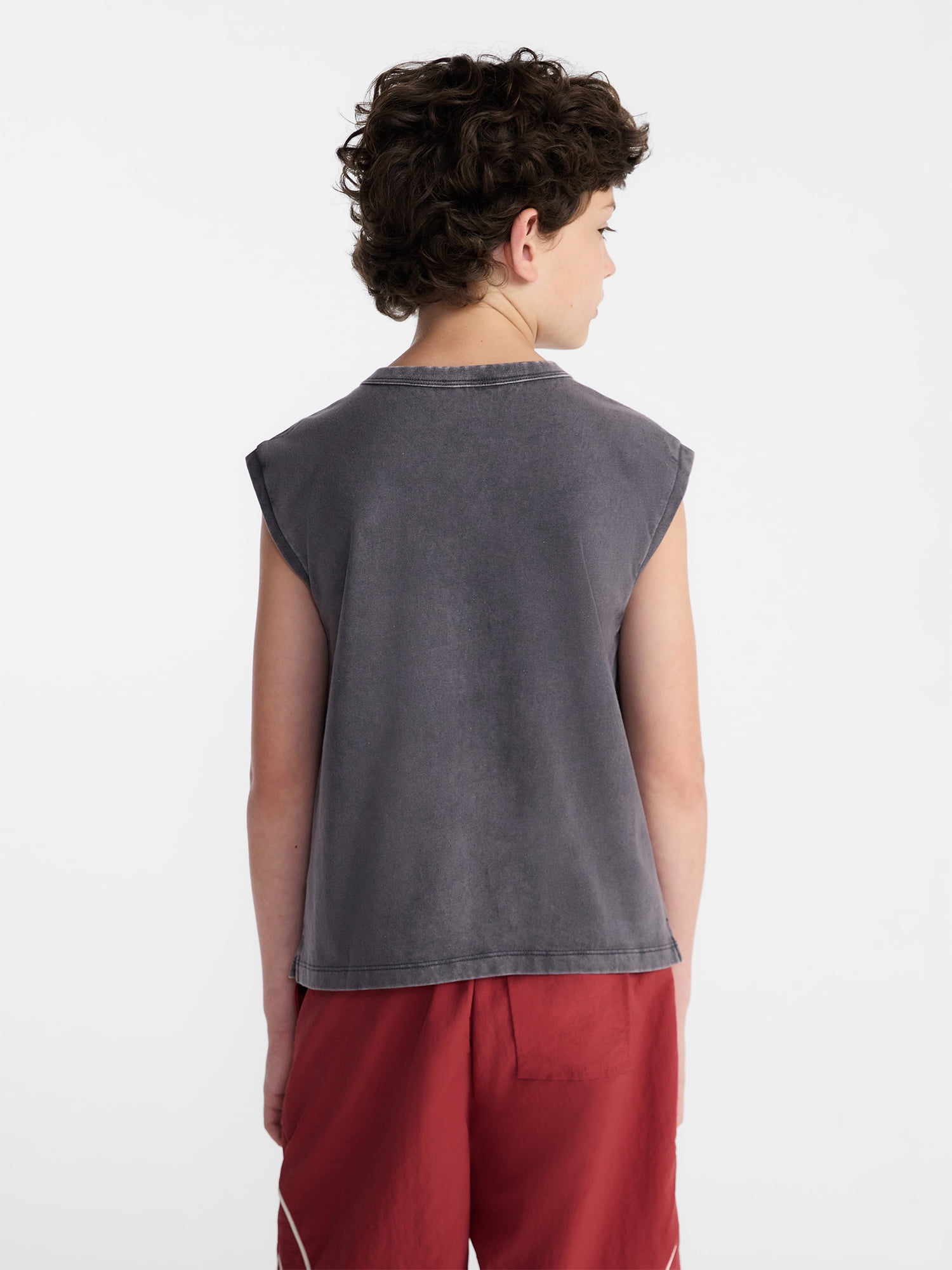 Weekend Academy Boys Oversized Cotton Tank Top with Pocket, Sizes 4-18
