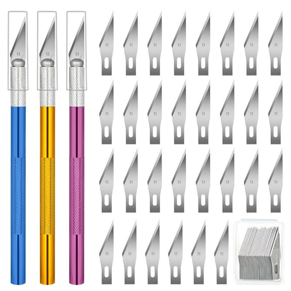 FACEGA 3 PCS Exacto Knife,Hobby Knife,Craft Knives with 30 PCS Spare Exacto Knife Blades(#11),Profession Craft Knives for Crafts,Arts,Modeling,Scrapbooking,Stencil