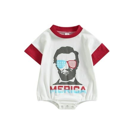 

Bagilaanoe 4th of July Newborn Baby Girl Boys Rompers Letters Print Short Sleeve Bodysuit 6M 12M 18M 24M Infant One Piece Short Jumpsuit for Independence Day