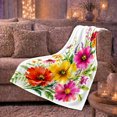 thumbnail image 6 of Pink Magenta and Yellow Daisies with Lavender Sprigs, Energetic Botanical Motif for Flower Lovers, Birthday Gift, Soft Flannel Blanket for Bedroom and Craft Room, Floral Home Decor, 6 of 9