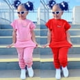 thumbnail image 4 of YTDSCS Girls Summer Short Sleeved Sweatsuit Pant Set for Girls，Toddler Shorts Sleeved Sweatshirt Top + Sweatpants Summer Tracksuits Set Outfits,Sizes 1-9T, 4 of 9