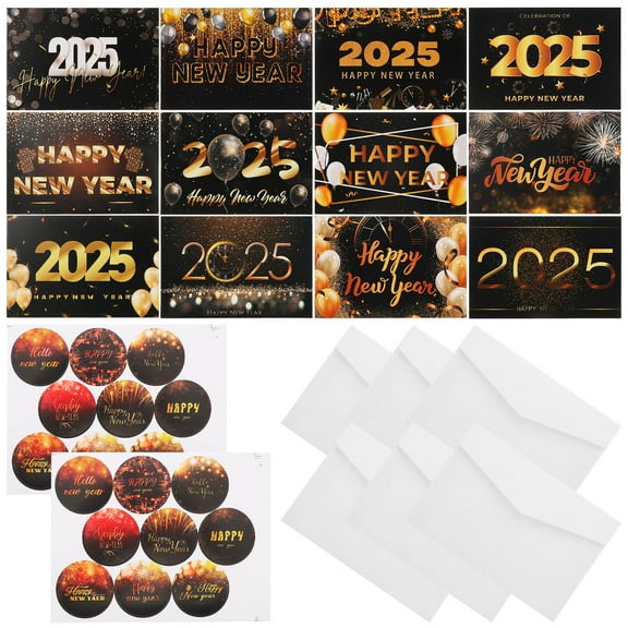 Supvox 1Set New Year Card Set with Envelopes Stickers Blank Inside Multi Color for Celebrations