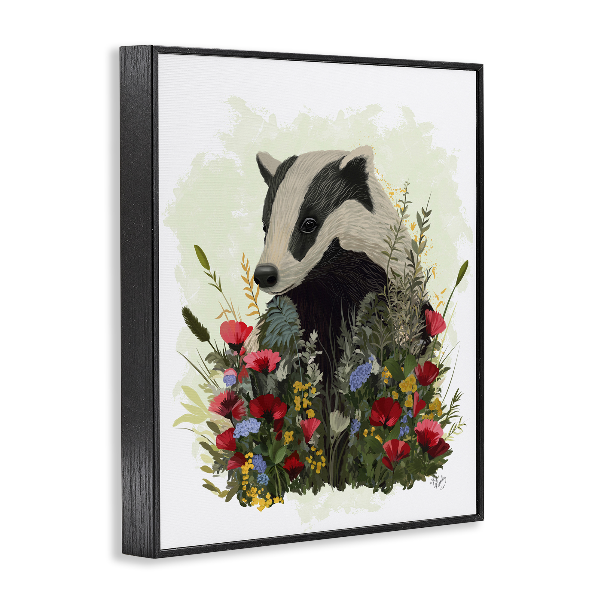 Stupell Industries Badger with Poppy Blossoms Animals & Insects Painting Black Framed Art Print Wall Art, 24 x 30